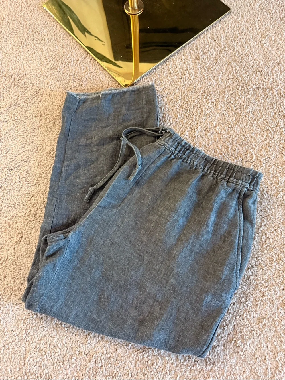 Zara Charcoal Drawstring Linen-Blend Joggers